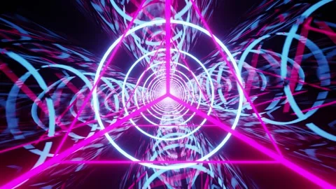 Pink with blue round with triangle tunnel VJ seamless sci fi loop0001-0180 Stock Footage 338299485