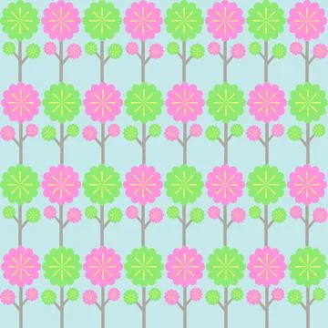 Pink blue tree fabric pattern Stock Illustration