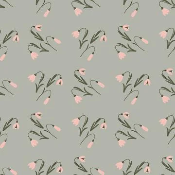 Pink bluebell seamless pattern in hand drawn floral stylistic. Pastel blue ba Stock Illustration