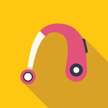 Pink bluetooth headset lying on a yellow background with a long shadow イラスト素材