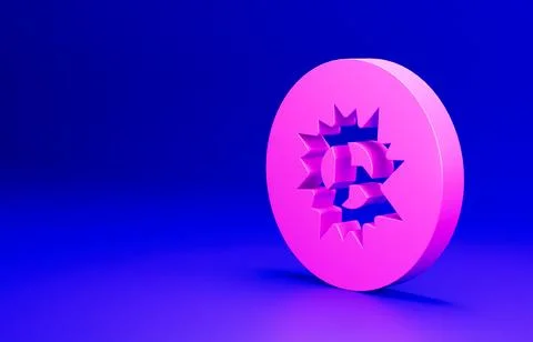 Pink Bomb explosion with shrapnel and fireball icon isolated on blue background Stock-Illustration