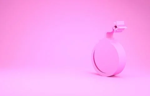 Pink Bomb ready to explode icon isolated on pink background. Minimalism conce Stock Illustration