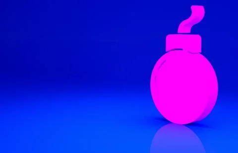 Pink Bomb ready to explode icon isolated on blue background. Minimalism conce 库存插图