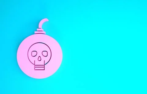 Pink Bomb ready to explode icon isolated on blue background. Happy Halloween  库存插图