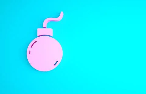 Pink Bomb ready to explode icon isolated on blue background. Minimalism conce Illustrazione stock