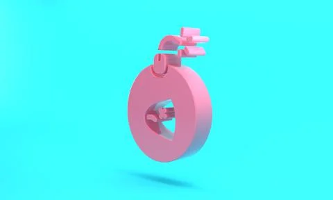 Pink Bomb ready to explode icon isolated on turquoise blue background. Minima Illustrazione stock