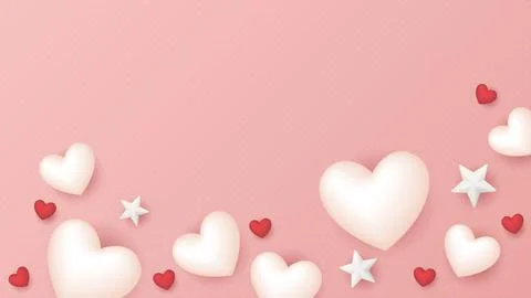 Pink bond paper rough texture background with many heart balloons and stars.. Stock Illustration