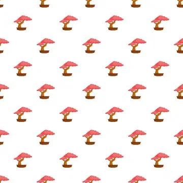 Pink bonsai tree pattern with traditional japanese plant Stock Illustration