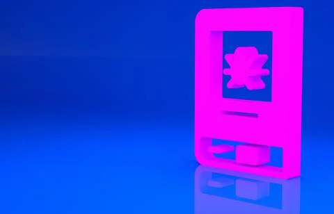 Pink Book about insect icon isolated on blue background. Minimalism concept.  Illustrazione stock