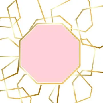 Pink border in golden gradient frame over abstract background with gold lines Stock Illustration