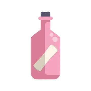 Pink bottle containing message is bobbing in ocean current Stock Illustration