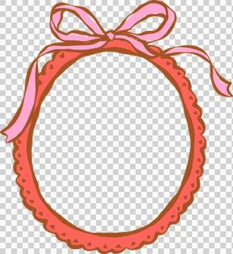Pink Bow and Lace Frame Whimsical Hand Drawn Stock Illustration
