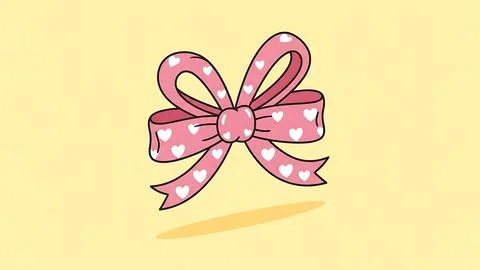 Pink bow with heart pattern 库存插图