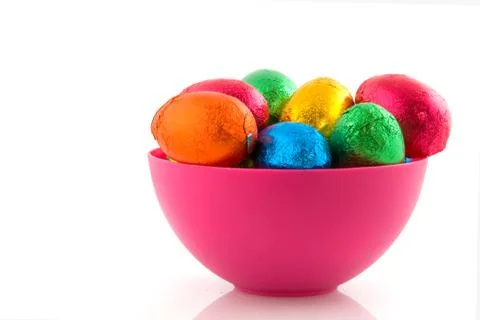 Pink bowl easter eggs Stock Photos