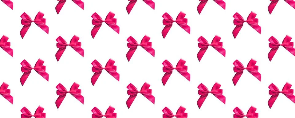 Pink bows pattern on white background. Gift wrapping Stock Photos