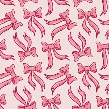 Pink bows seamless pattern repeating, delicate ribbons in soft pink tones Stock Illustration