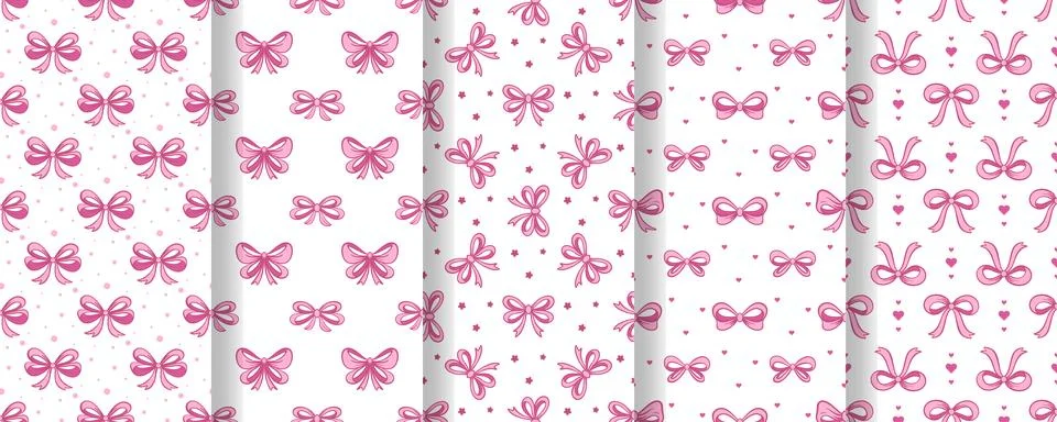 Pink bows seamless pattern set Ilustración de archivo