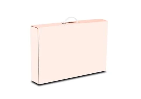 Pink box with a handle. Packing box for laptop. Isolated on white background Foto stock