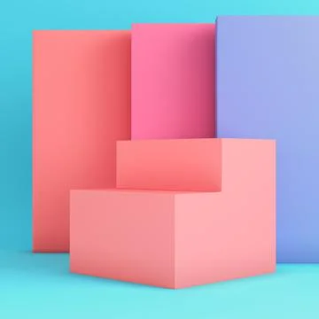 Pink box with panels on bright blue background in pastel colors 库存插图