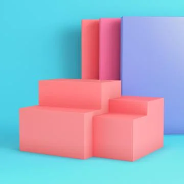 Pink box with panels on bright blue background in pastel colors 库存插图