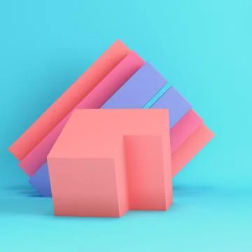 Pink box with panels on bright blue background in pastel colors 库存插图
