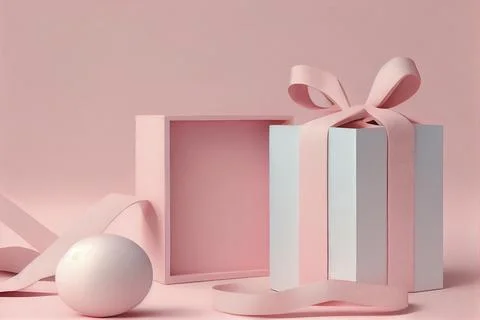 A pink boxes gift boxes with a gift on a pink background Close up  Stock Illustration