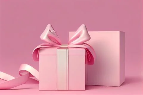 A pink boxes with a gift on a pink background Close up Stock Illustration