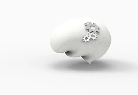 Pink brain and cogwheels, intelligence idea and brainstorming concept Stock Illustration