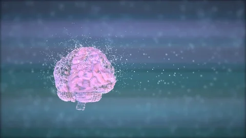 Pink brain creating new ideas spinning over colorful defocused background. Stock Footage 125963569