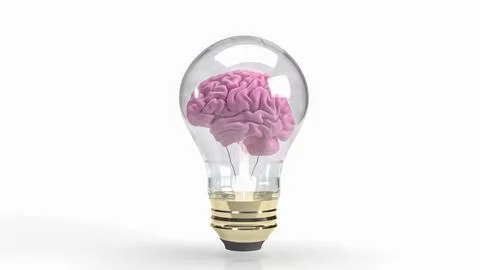 The pink brain in light bulb for creative or business concept 3d rendering イラスト素材