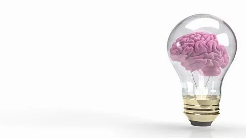 The pink brain in light bulb for creative or business concept 3d rendering 스톡 일러스트
