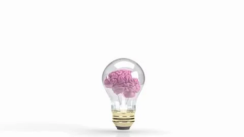 The pink brain in light bulb for creative or business concept 3d rendering Stock Illustration