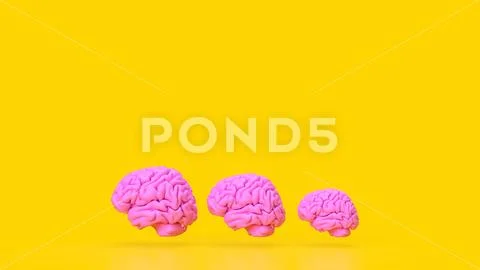 pink brain on yellow background Stock Illustration