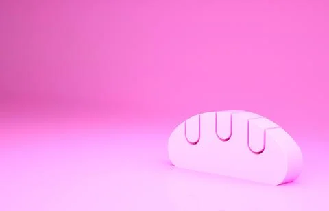 Pink Bread loaf icon isolated on pink background. Minimalism concept. 3d illu Stock Illustration