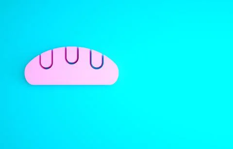 Pink Bread loaf icon isolated on blue background. Minimalism concept. 3d illu Stock Illustration