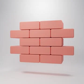 Pink Bricks icon isolated on pink background. Minimalism concept. 3D render.. Stock Illustration