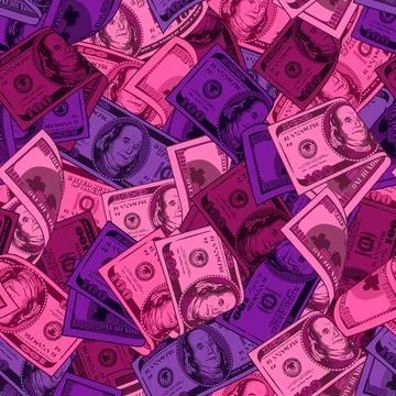 Pink bright camouflage pattern with 100 dollar banknote. Illustrazione stock
