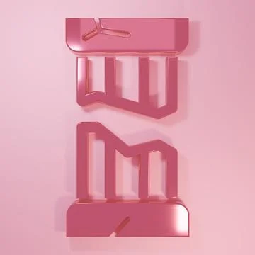Pink Broken ancient column icon isolated on pink background. Minimalism con.. Stock Illustration