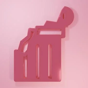 Pink Broken ancient column icon isolated on pink background. Minimalism con.. Stock Illustration