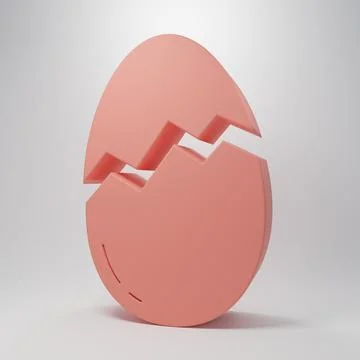 Pink Broken egg icon isolated on pink background. Happy Easter. Minimalism .. 스톡 일러스트