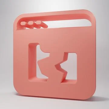 Pink Broken file icon isolated on pink background. Minimalism concept. 3D r.. Stock Illustration