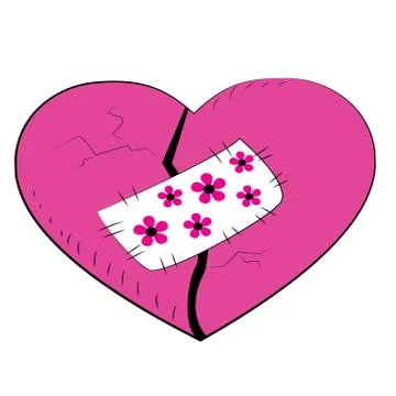 Pink broken heart with a patch. Stock Illustration