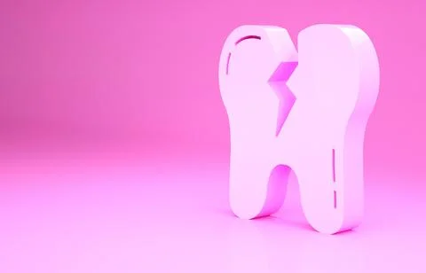 Pink Broken tooth icon isolated on pink background. Dental problem icon. Dent イラスト素材