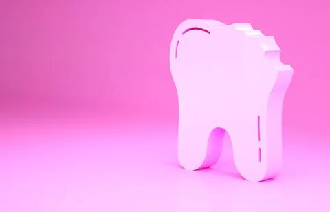 Pink Broken tooth icon isolated on pink background. Dental problem icon. Dent Stockillustratie