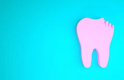 Pink Broken tooth icon isolated on blue background. Dental problem icon. Dent Stockillustratie
