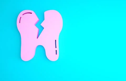 Pink Broken tooth icon isolated on blue background. Dental problem icon. Dent Stock Illustration