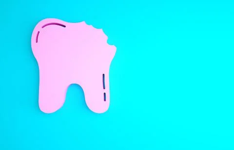 Pink Broken tooth icon isolated on blue background. Dental problem icon. Dent Stockillustratie