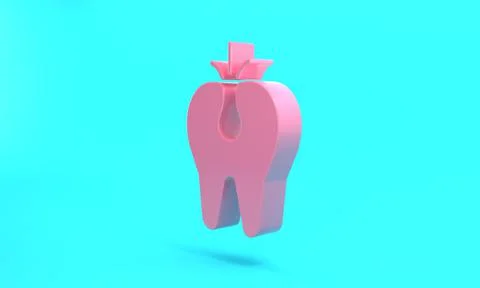 Pink Broken tooth icon isolated on turquoise blue background. Dental problem  イラスト素材