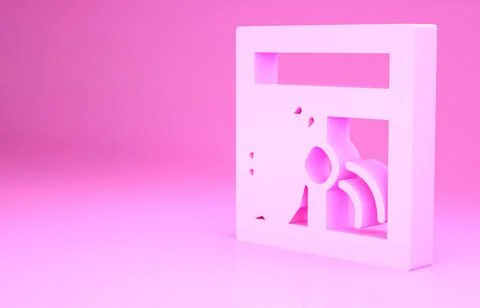 Pink Broken window icon isolated on pink background. Damaged window. Beaten w Ilustración de archivo