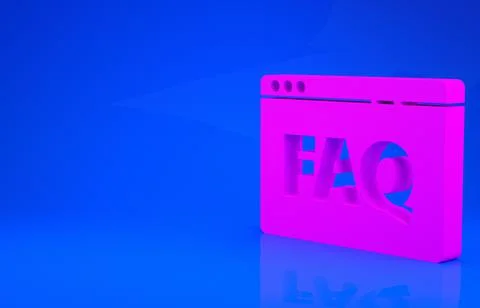 Pink Browser FAQ icon isolated on blue background. Internet communication pro Stock Illustration
